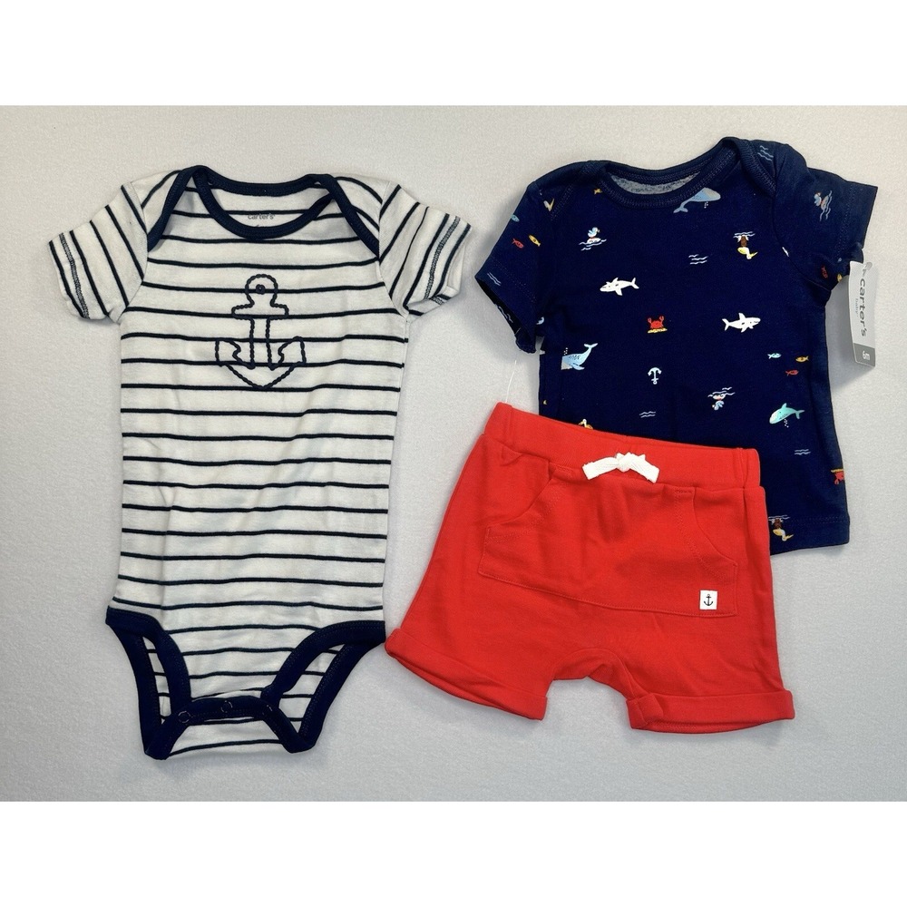 Carter's Baby Boys 3-Pack Outfits 6 Months Beach Shark Pirate Theme